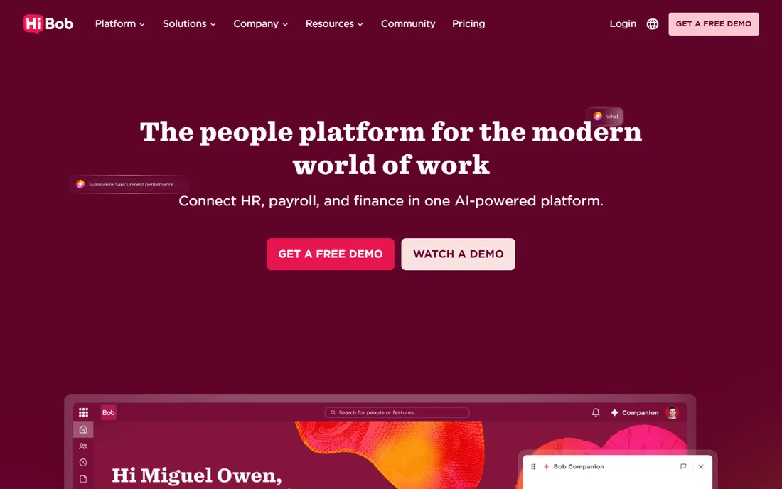 HiBob homepage