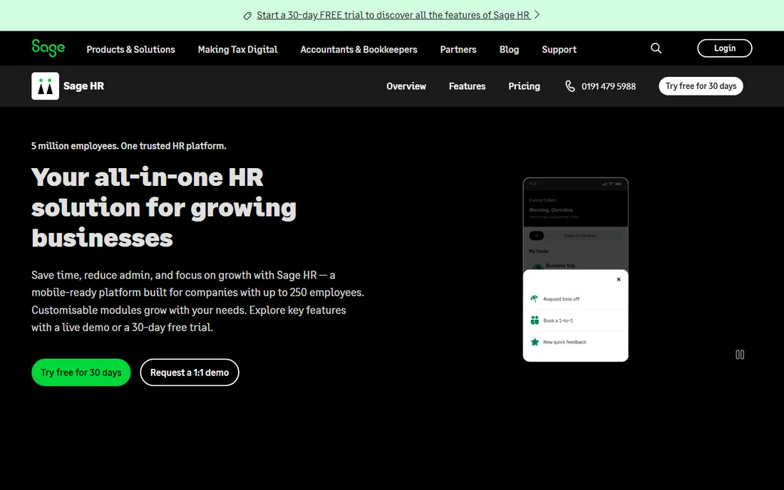 Sage HR homepage