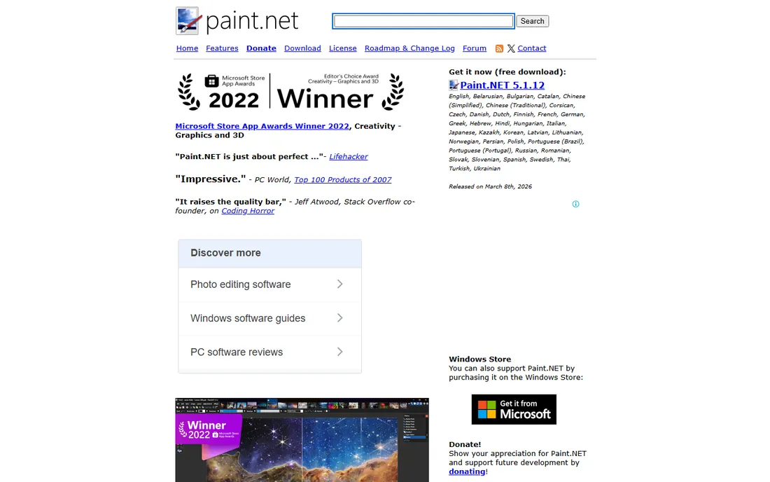 Paint.NET homepage