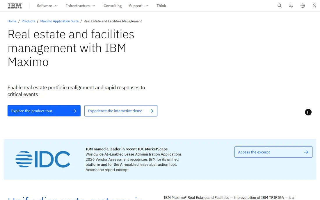 IBM Maximo Real Estate and Facilities homepage