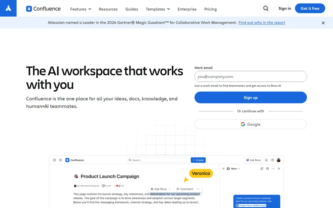Confluence homepage