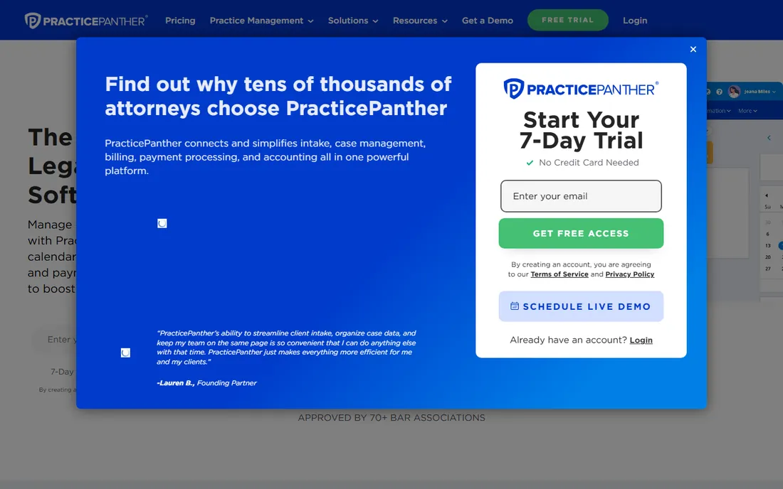PracticePanther homepage