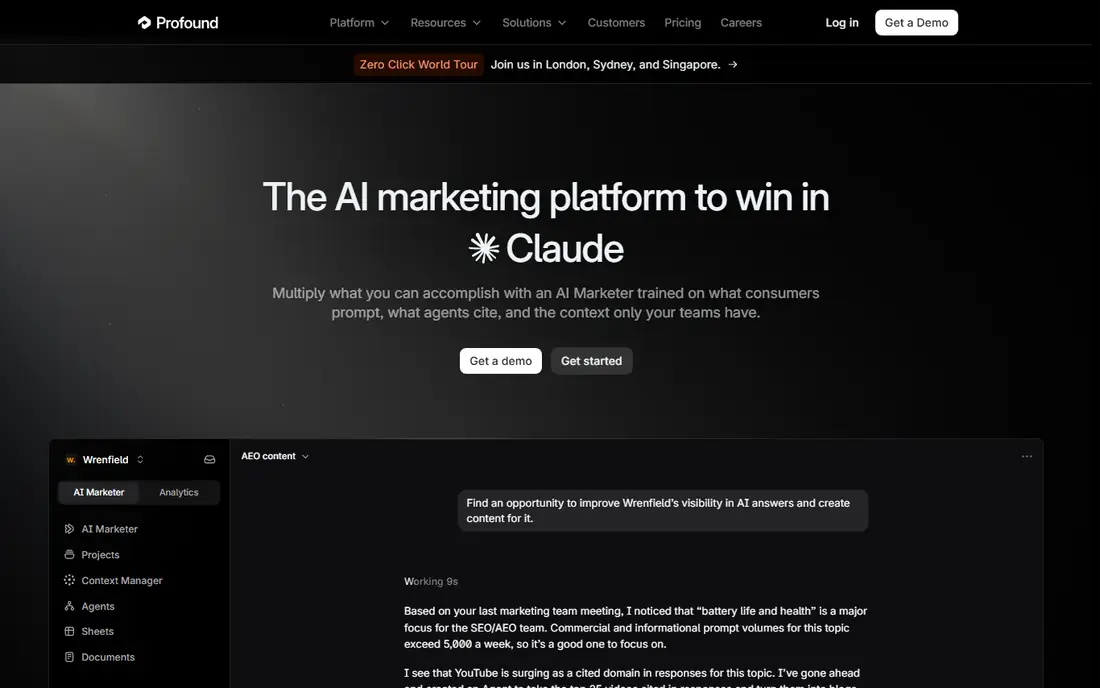 Profound homepage