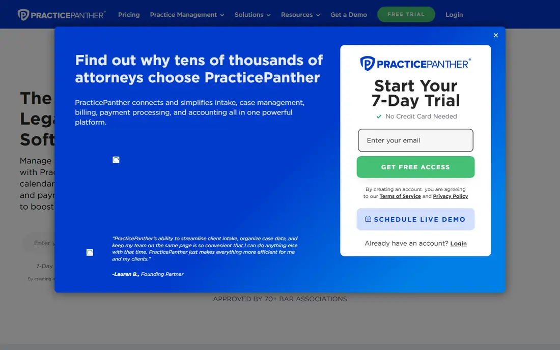 PracticePanther homepage