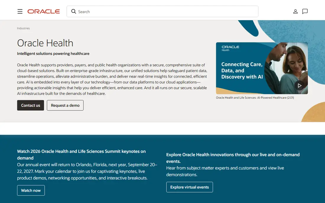 Oracle Health homepage