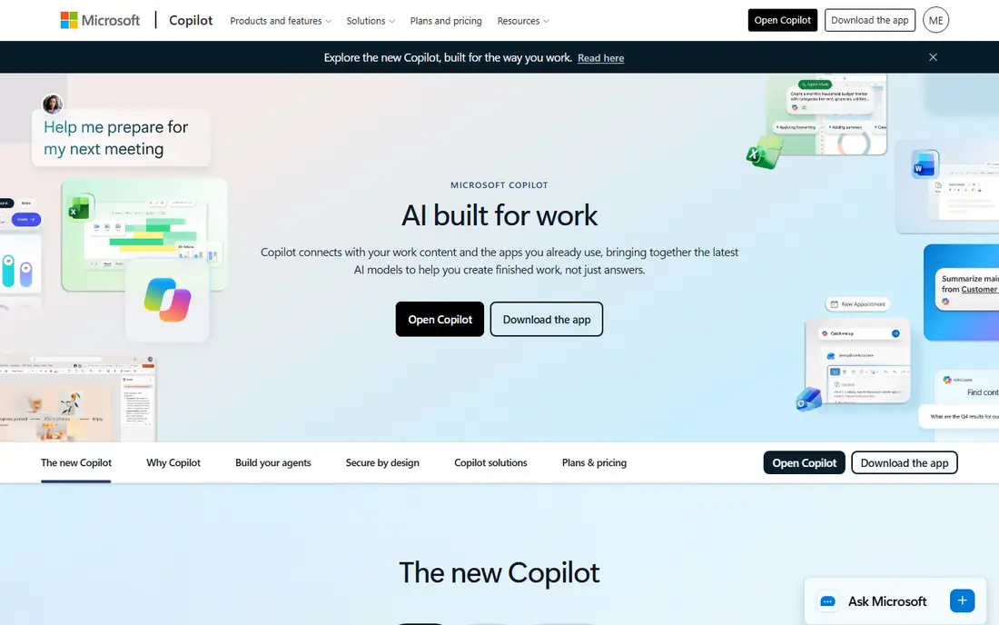 Microsoft 365 Copilot homepage
