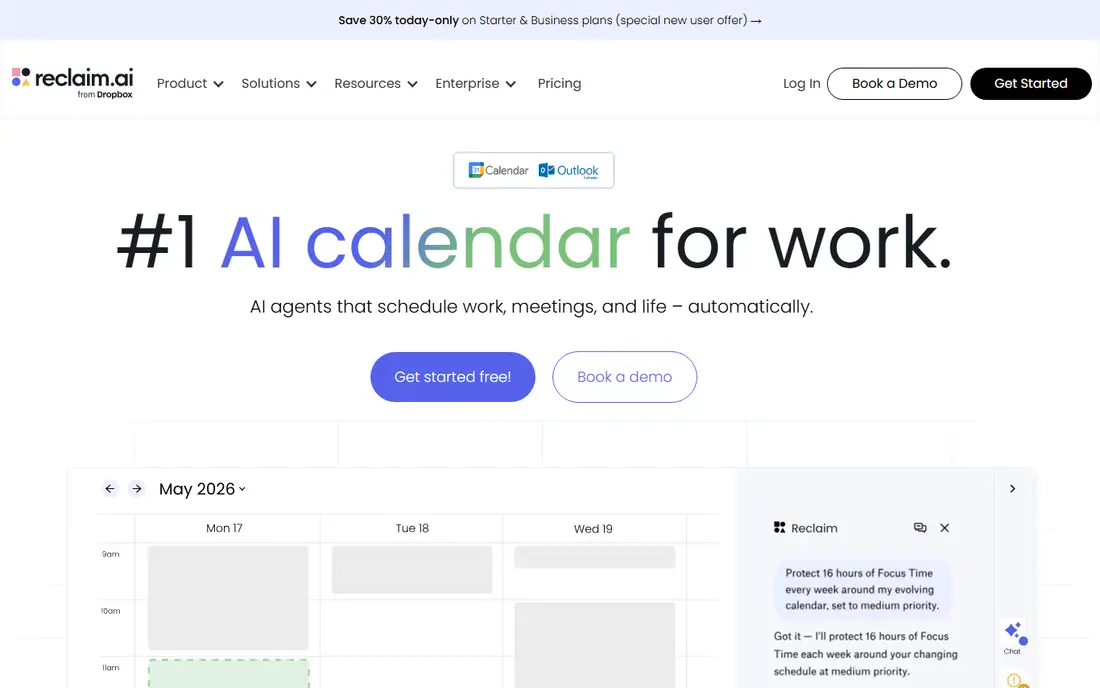 Reclaim.ai homepage