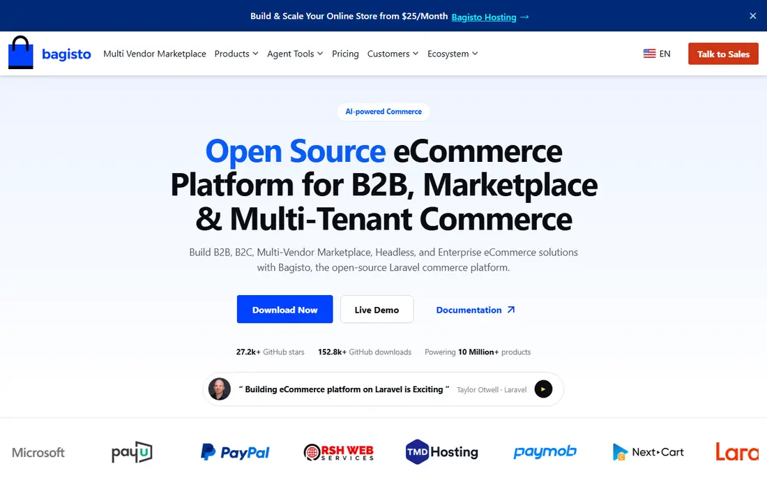 Bagisto homepage