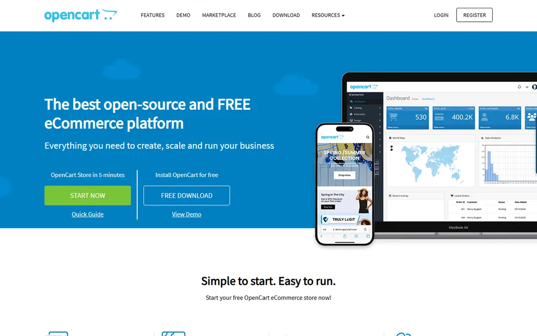 OpenCart homepage