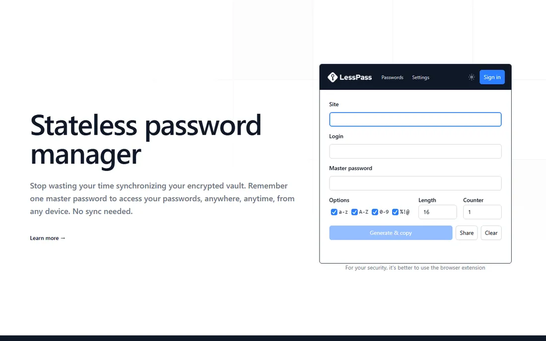 LessPass homepage