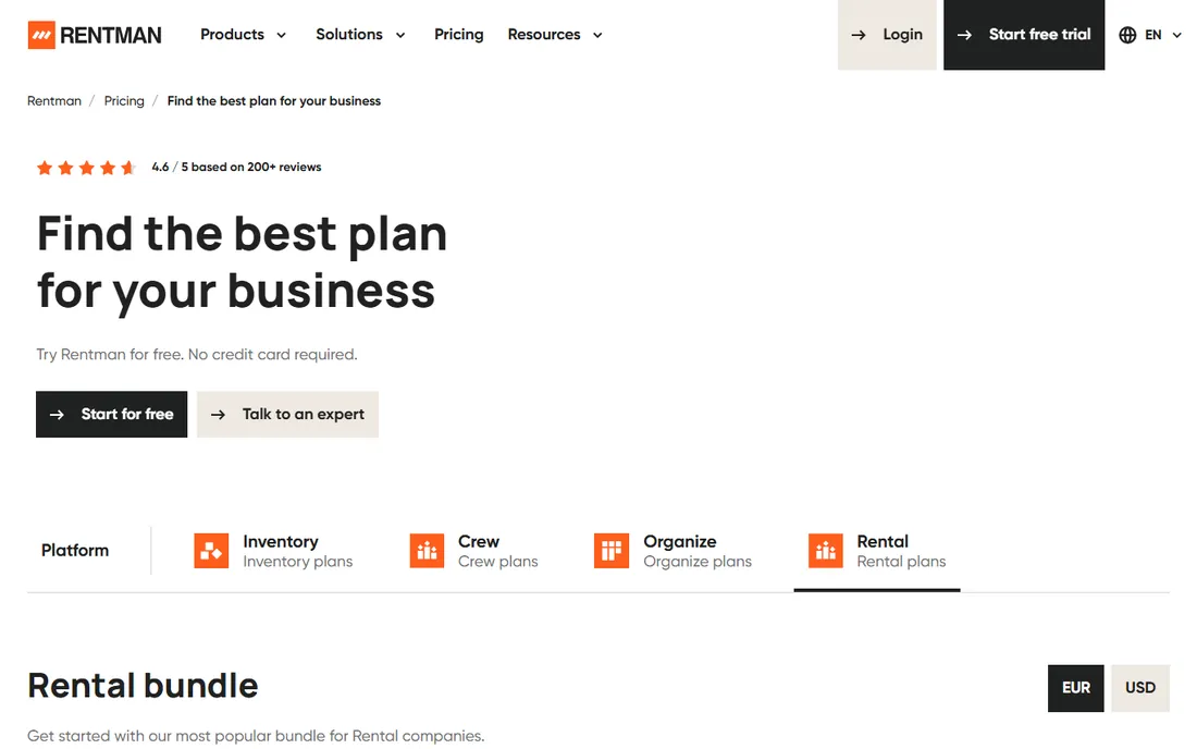 Rentman homepage