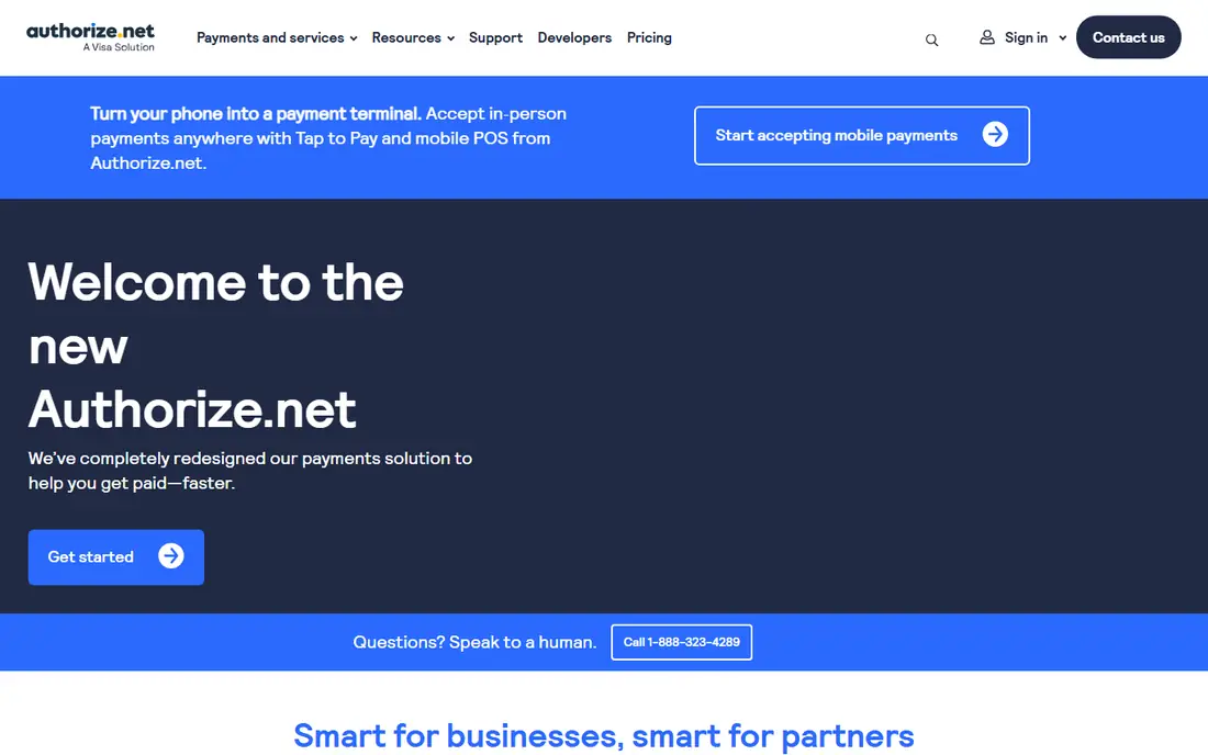 Authorize.net homepage