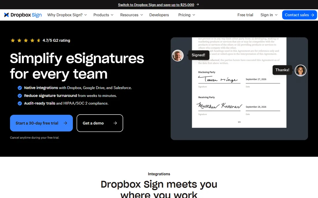 Dropbox Sign homepage