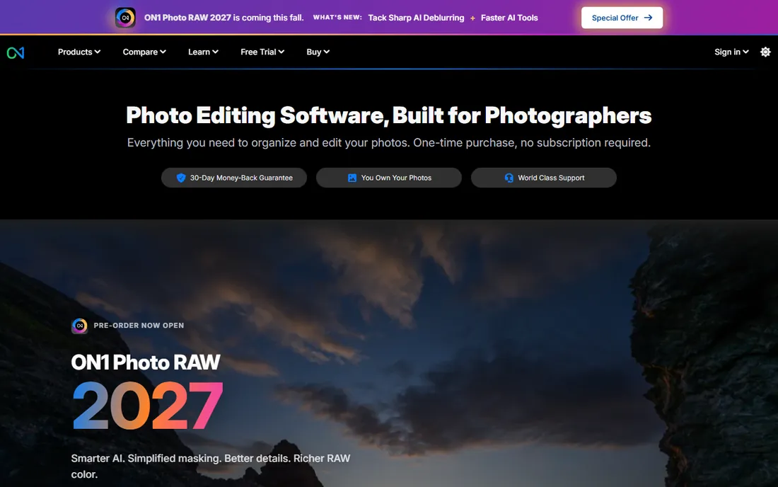 ON1 Photo RAW 2027 homepage