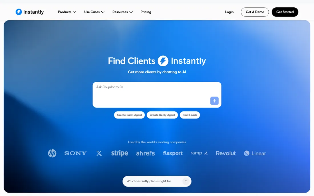 Instantly homepage