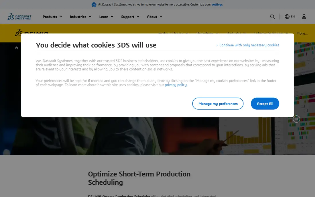 DELMIA Ortems Production Scheduler homepage