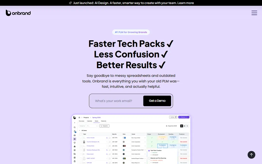 Onbrand PLM homepage