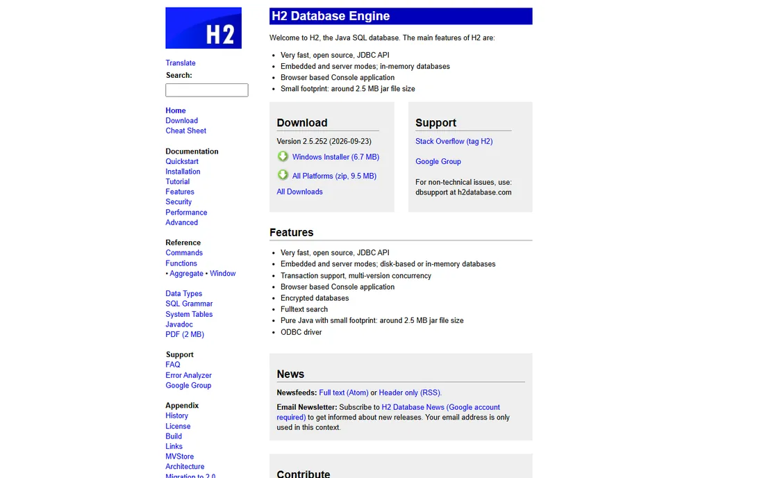 H2 homepage