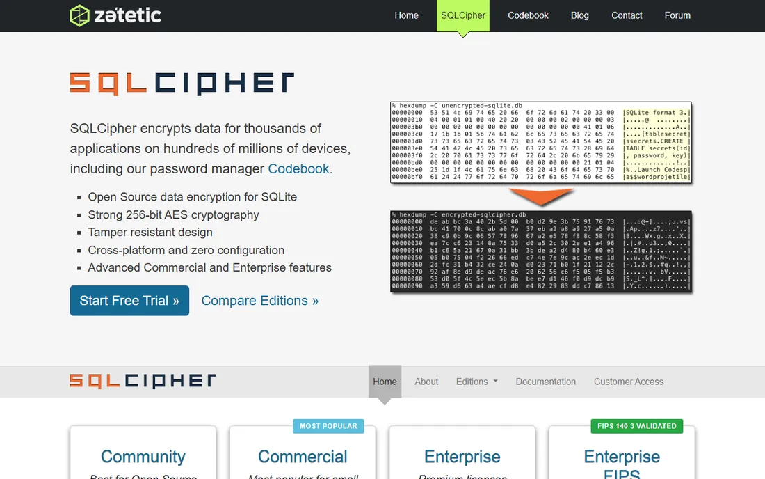 SQLCipher homepage