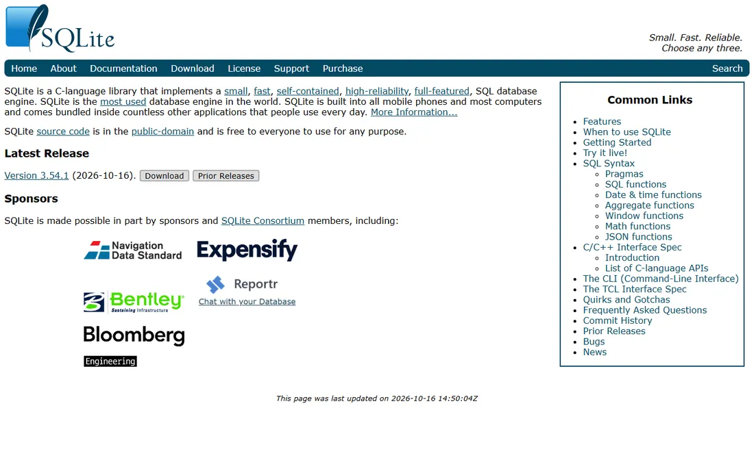 SQLite homepage