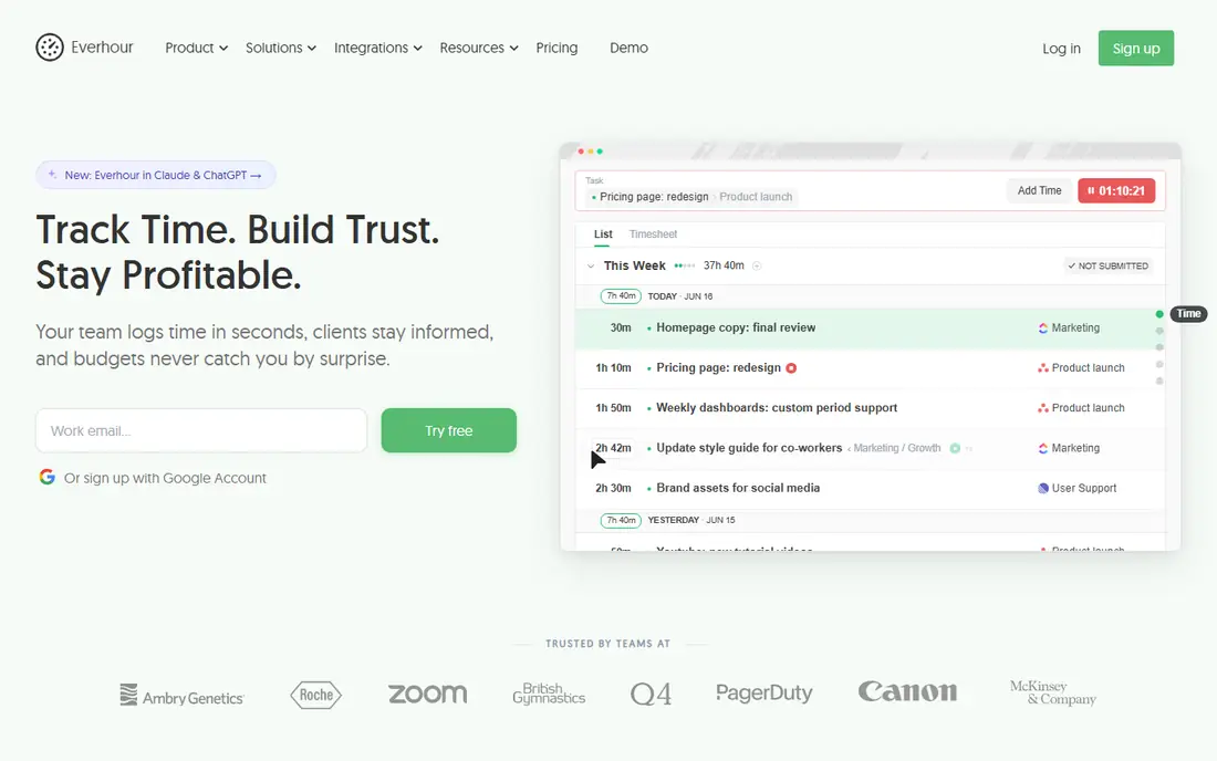 Everhour homepage