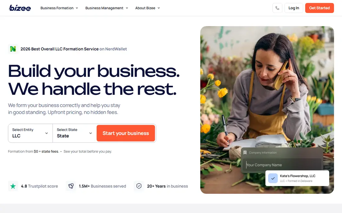 Bizee homepage