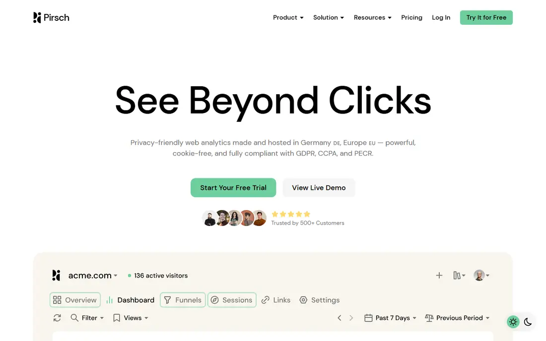 Pirsch Analytics homepage