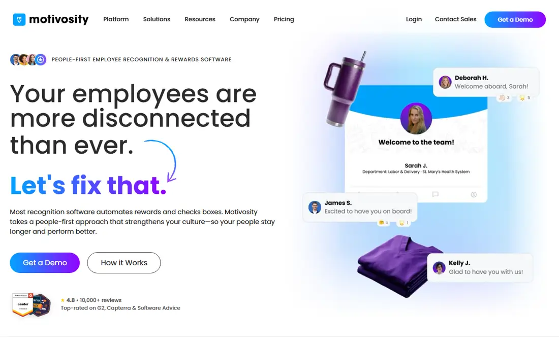 Motivosity homepage
