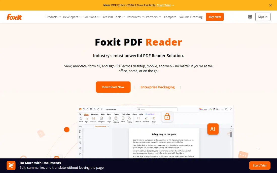 Foxit PDF Reader homepage