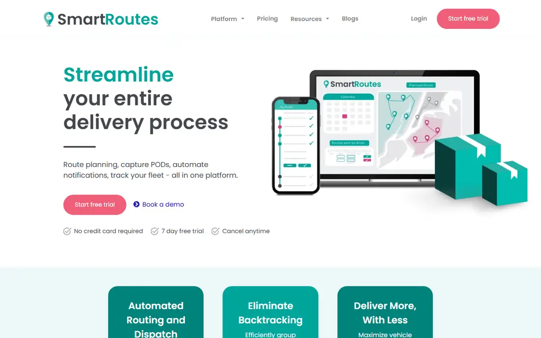 SmartRoutes homepage