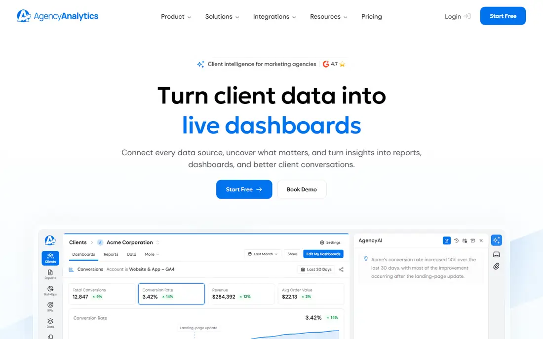 AgencyAnalytics homepage