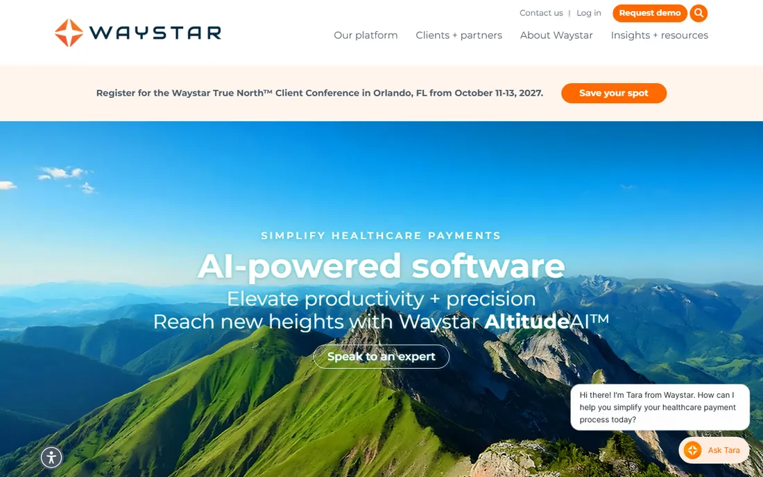 Waystar homepage