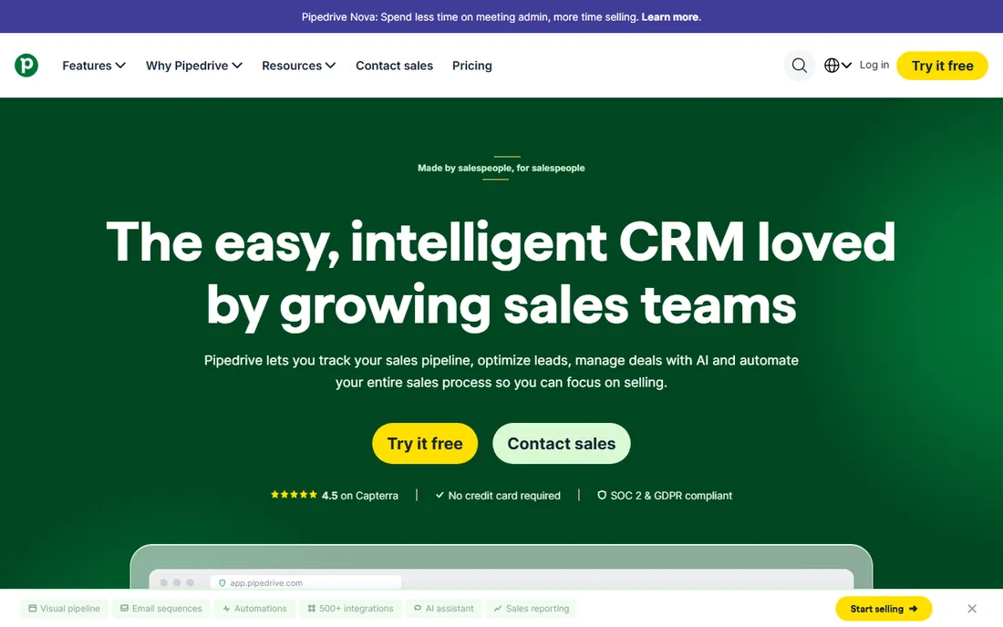Pipedrive homepage