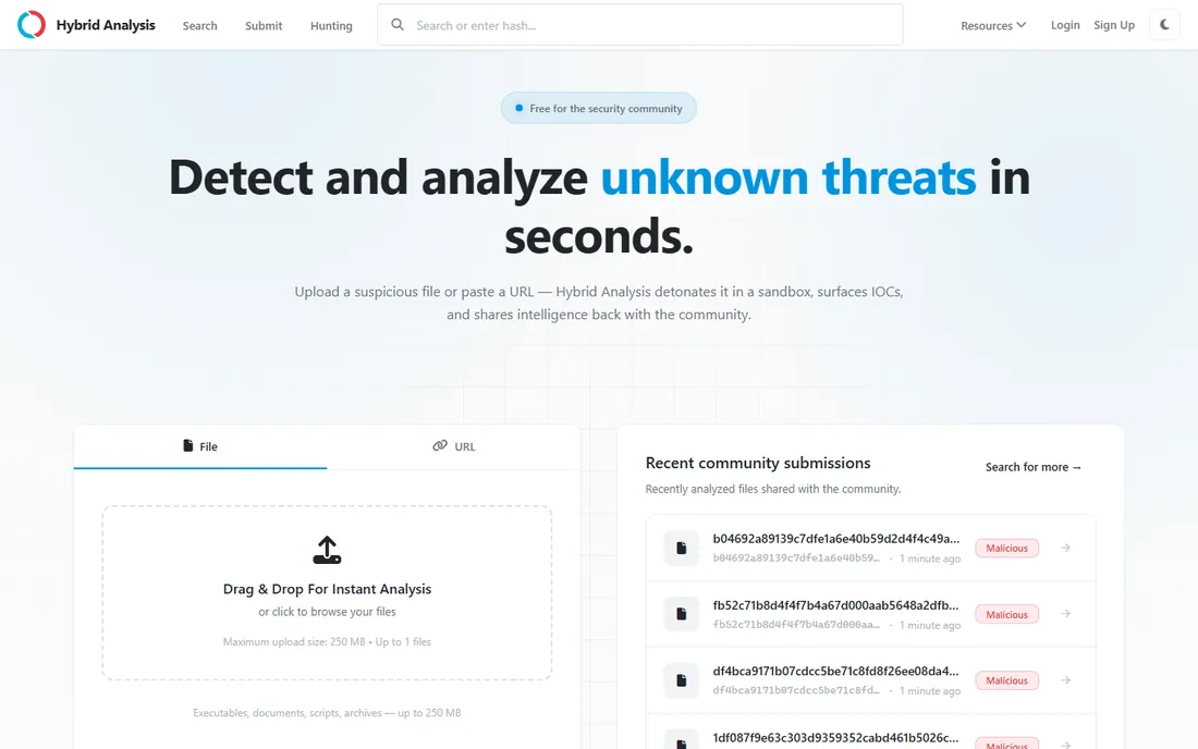 Hybrid Analysis homepage