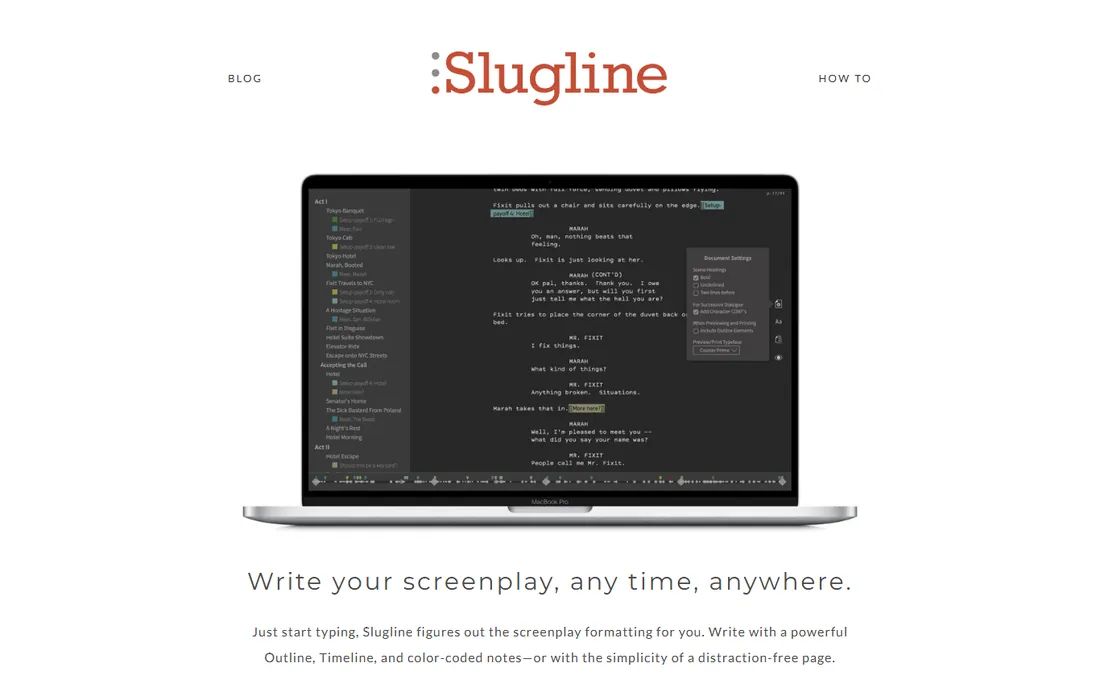 Slugline homepage