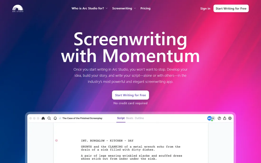 Arc Studio Pro homepage