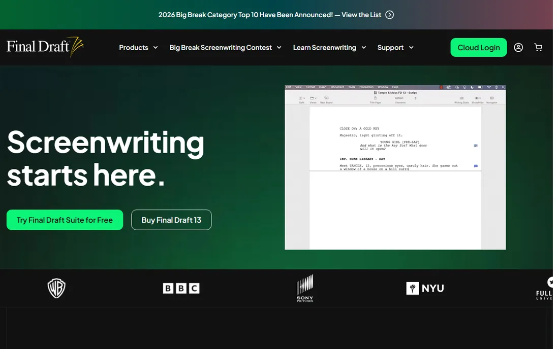 Final Draft homepage