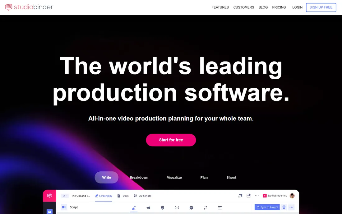 StudioBinder homepage
