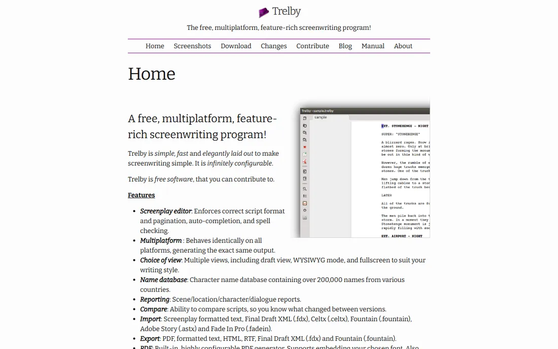 Trelby homepage