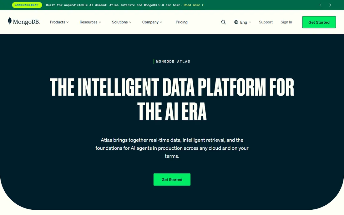 MongoDB Atlas homepage