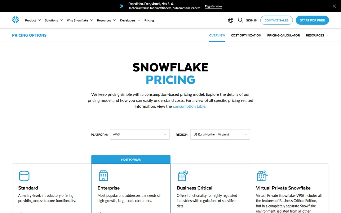 Snowflake homepage