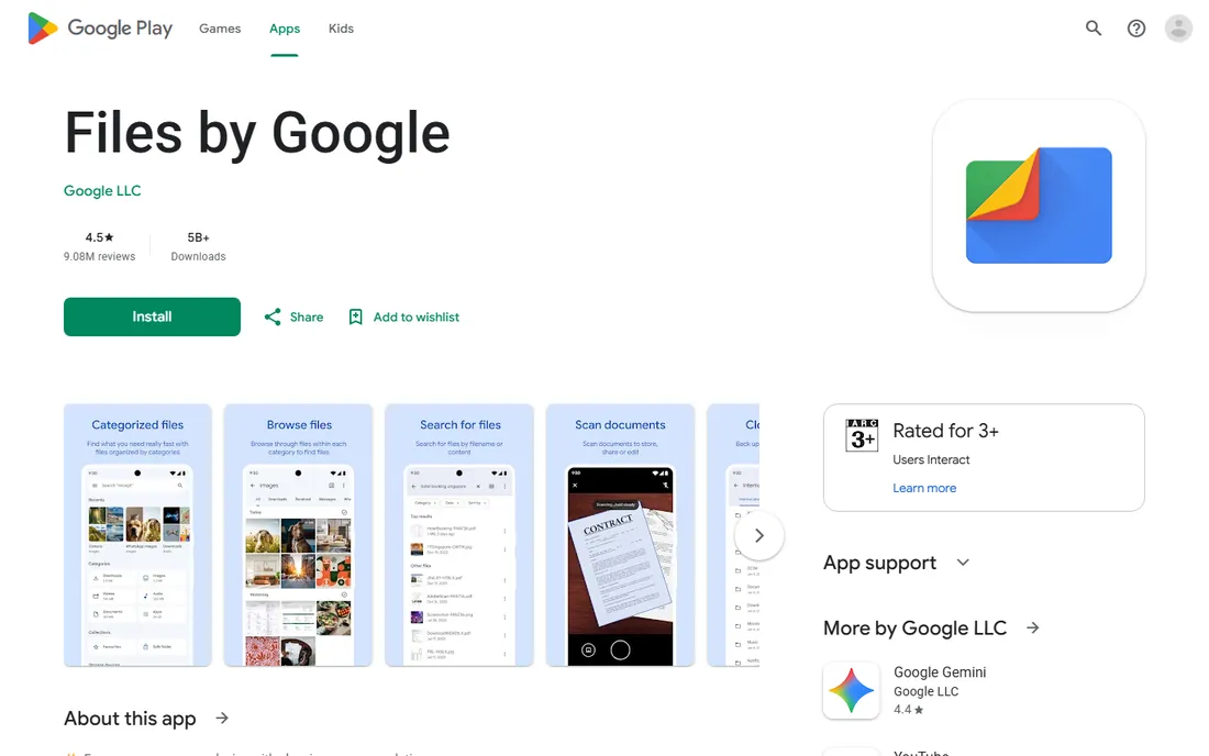 Files by Google homepage