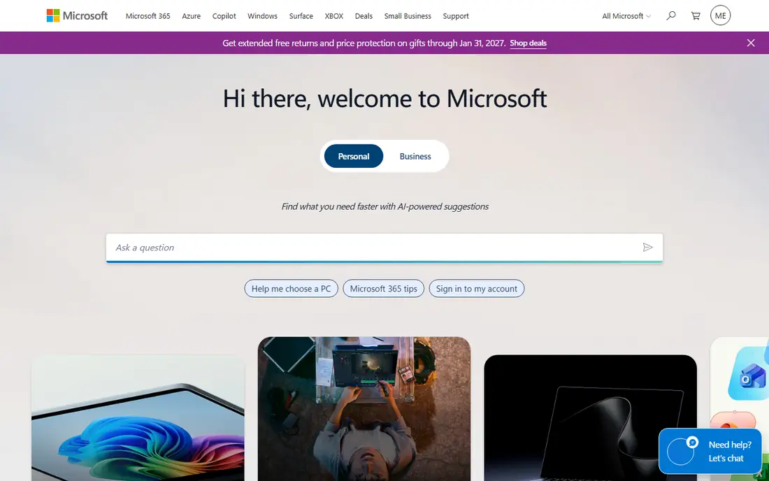 Microsoft homepage