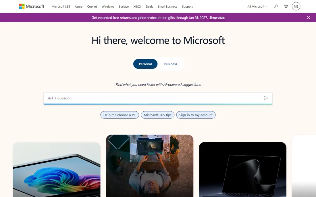 Microsoft homepage