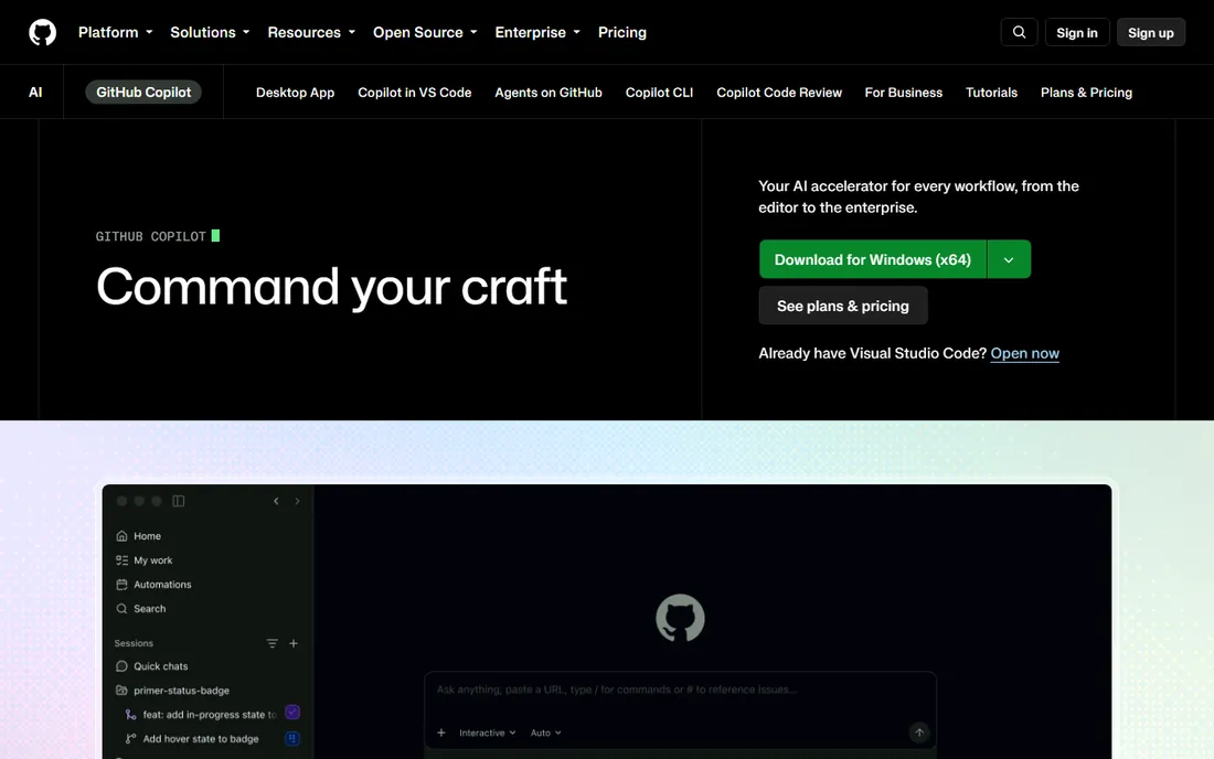 GitHub Copilot homepage