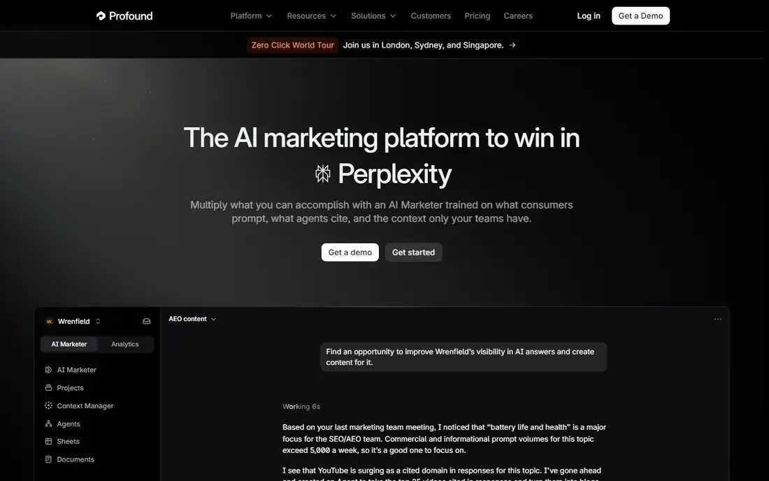 Profound homepage