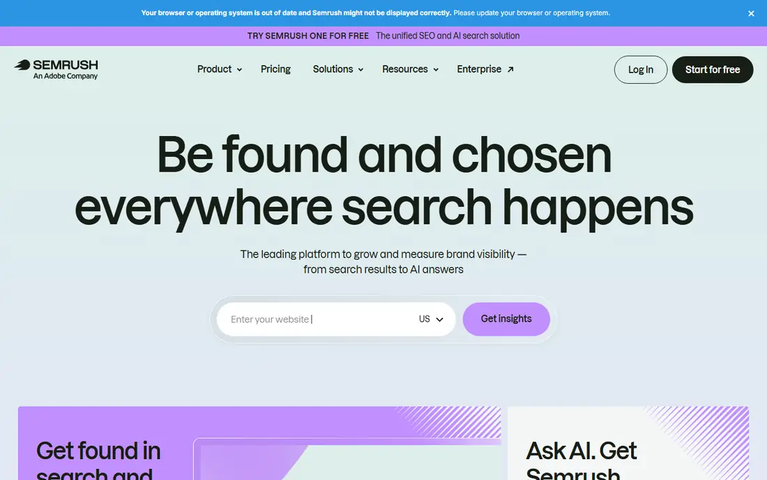 Semrush AI Visibility Toolkit homepage