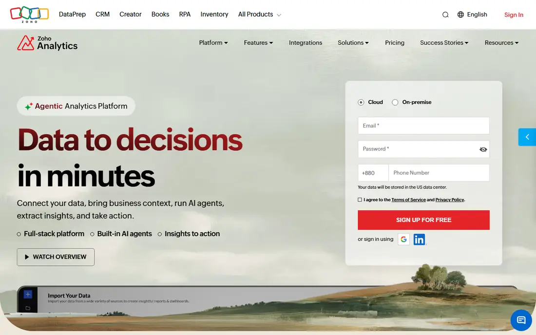 Zoho Analytics homepage