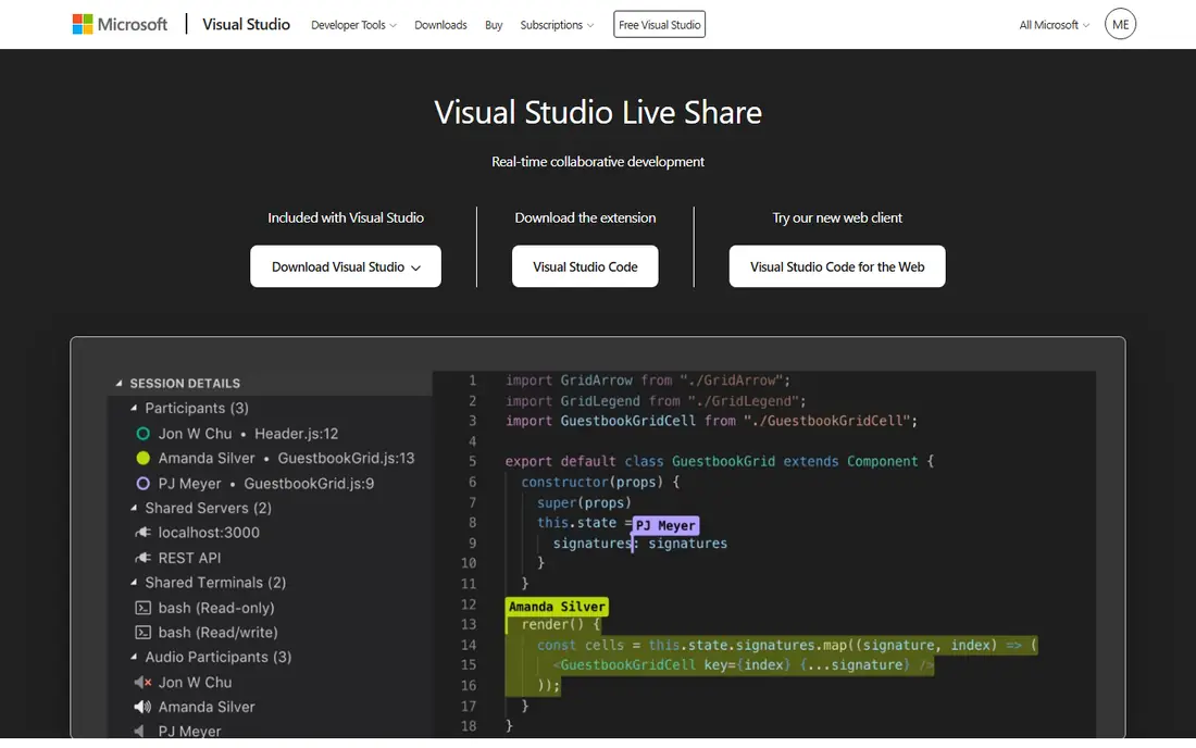 Visual Studio Live Share homepage