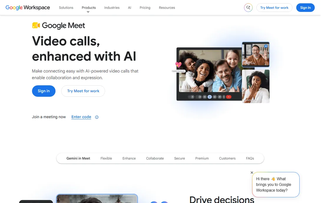 Google Meet homepage